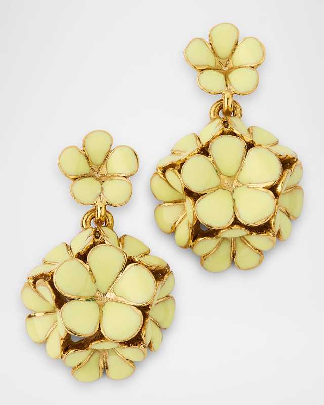Enamel Flower Pompon Earrings